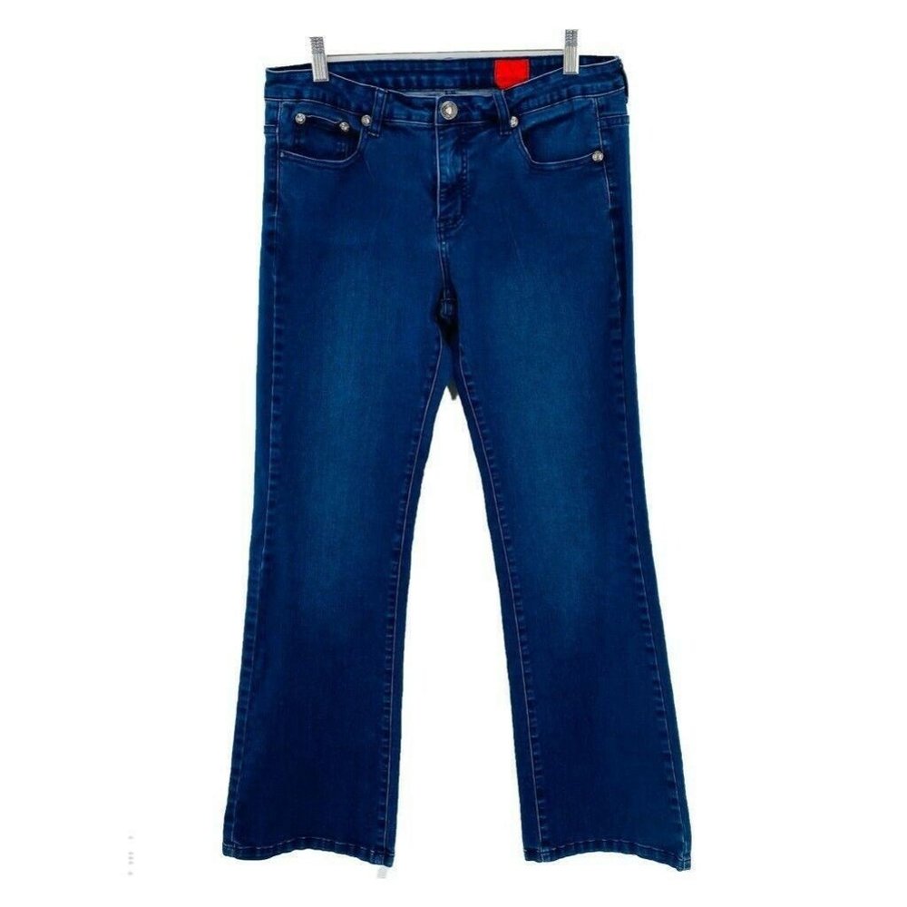 V Cristina Womens Boot Cut Jeans Blue Stretch Dark